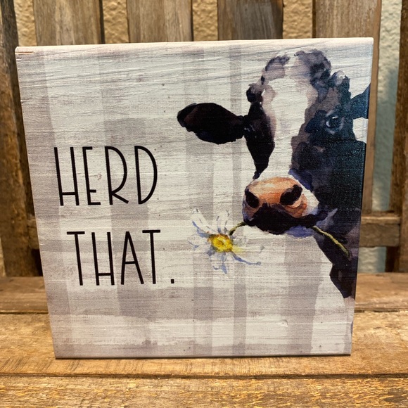 Farmhouse Cow Decor, Cow Herd That Wood Sign For Tier Trays, Small Cow Sign - Picture 7 of 10